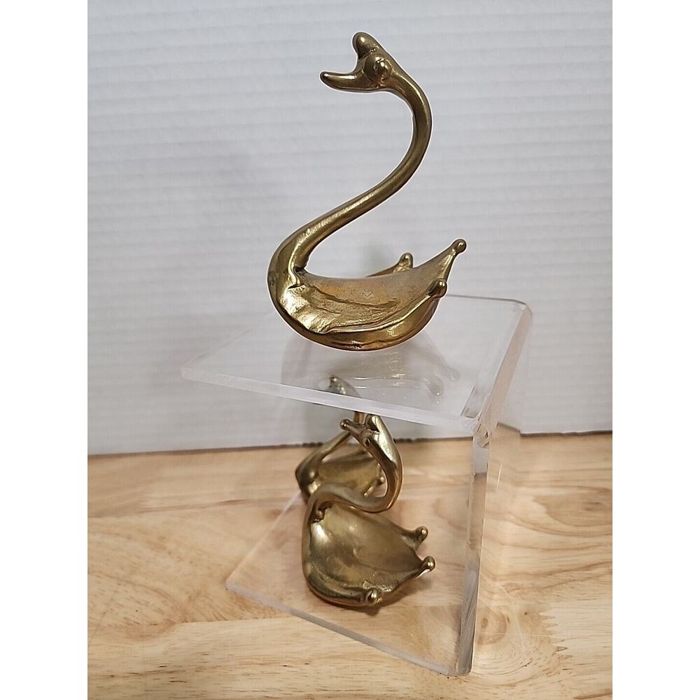 Brass Swan Rockers Trio Trinket Figurines 4" 3" 2.5" Set Vintage - Picture 3 of 6
